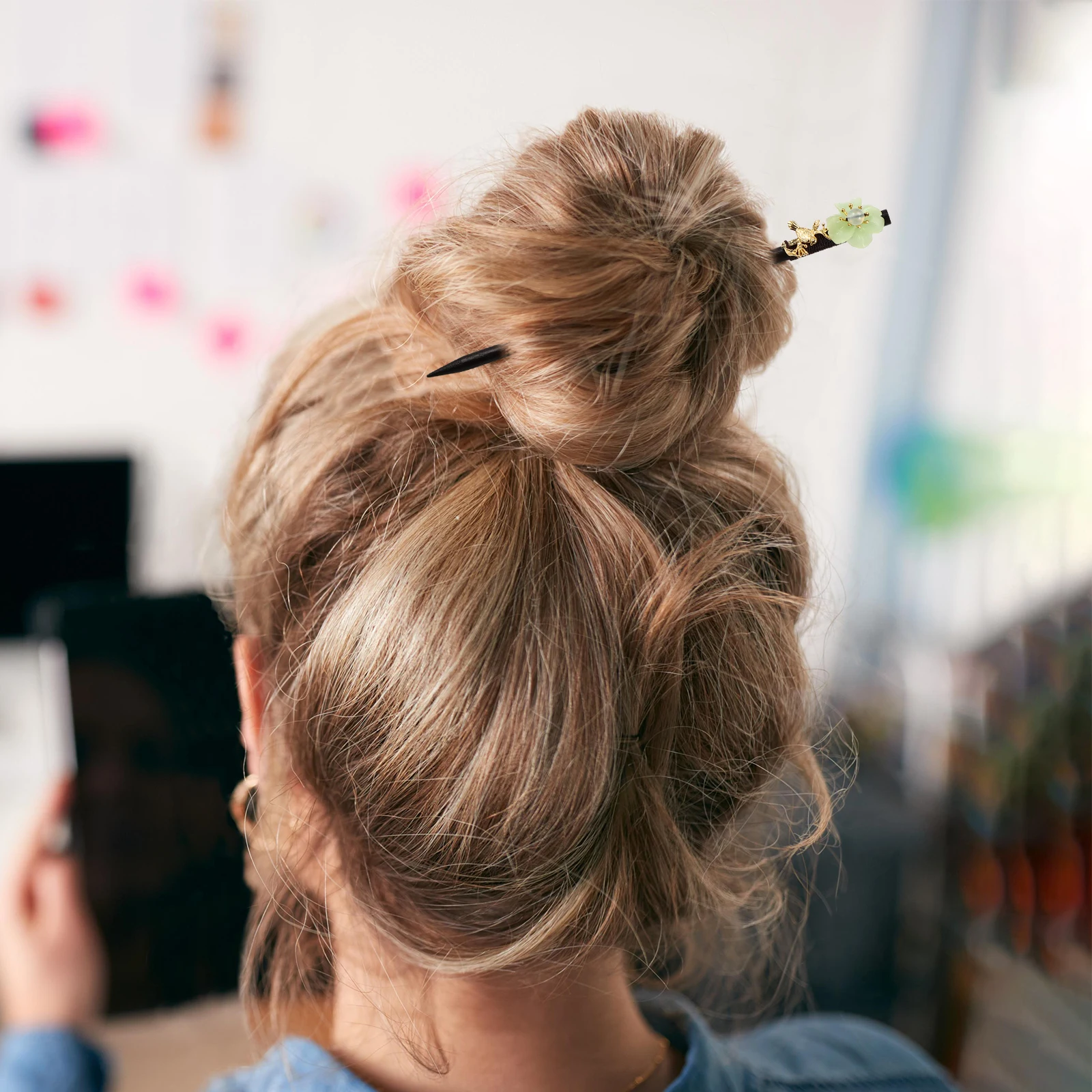 

1pc Retro Hairpin Women Clip Creative Hairpin Simple Flower Pattern Durable Wooden Hair Accessory Vintage Traditional Style
