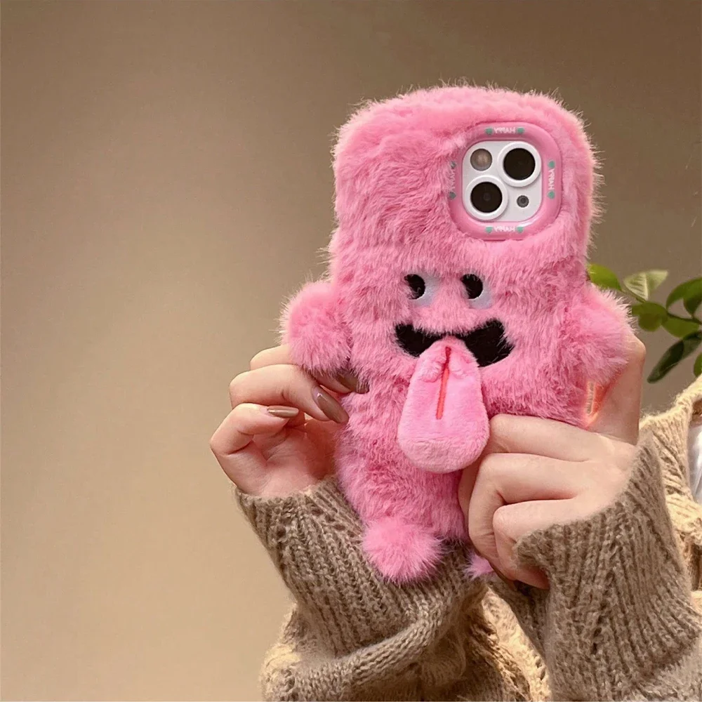 Cute funny plush magnetic sticky tongue monster phone case iPhone 15Pro max 14 11 12 13Pro creative drop resistance phone cover