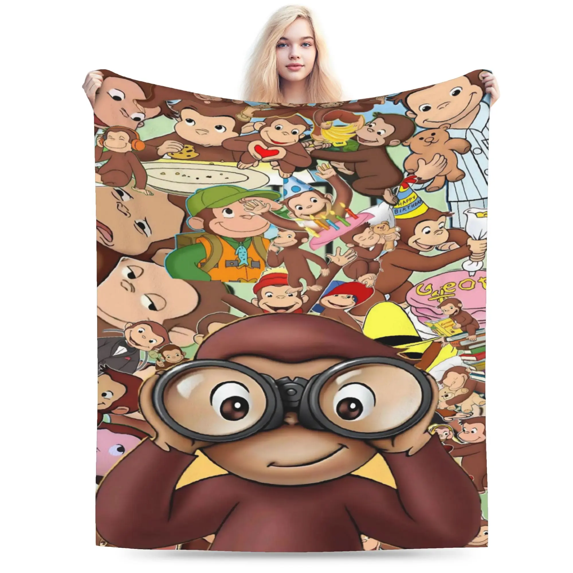 Curious George African Monkey  Blankets Fleece  Cozy Super Soft Throw Blankets for Bedding Bedspread