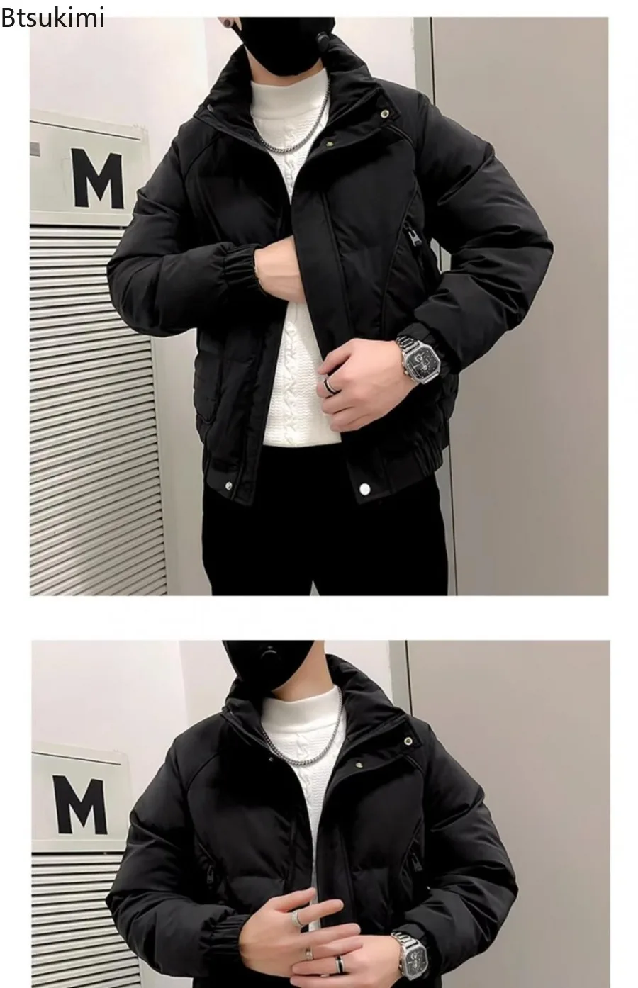 High Quality Men Parkas 2025 Fashion Men's Thicken Warm Casual Jackets Handsome Men Coats Solid Stand Collar Down Cotton Jackets