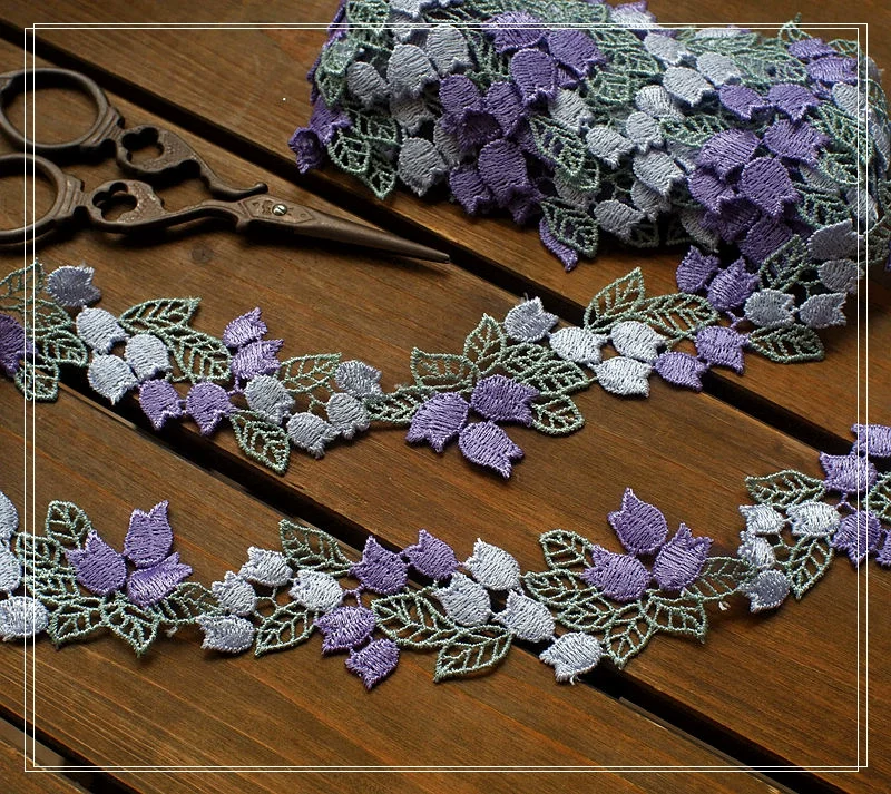 Hot 1 Yard Purple Floral Venise Lace Trim for Garment Curtain Decorcation High Quality Venice Lace Fabrics 4cm Width