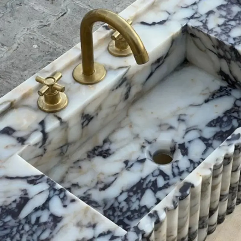 

Natural Marble Wash Basin High-grade Villa Hotel Wash Basin Light Luxury French Retro Marble Basin