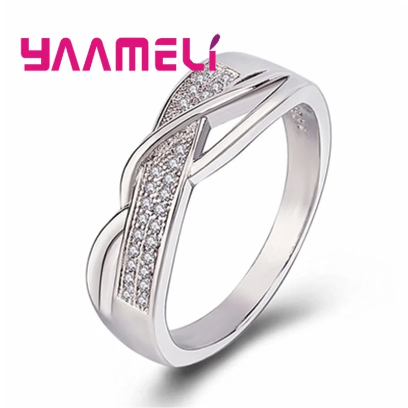 Twisted Real True Lover Eternity Rings Top Quality 925 Sterling Silver Austrian Crystal Wedding Engagement Women Men Accessories