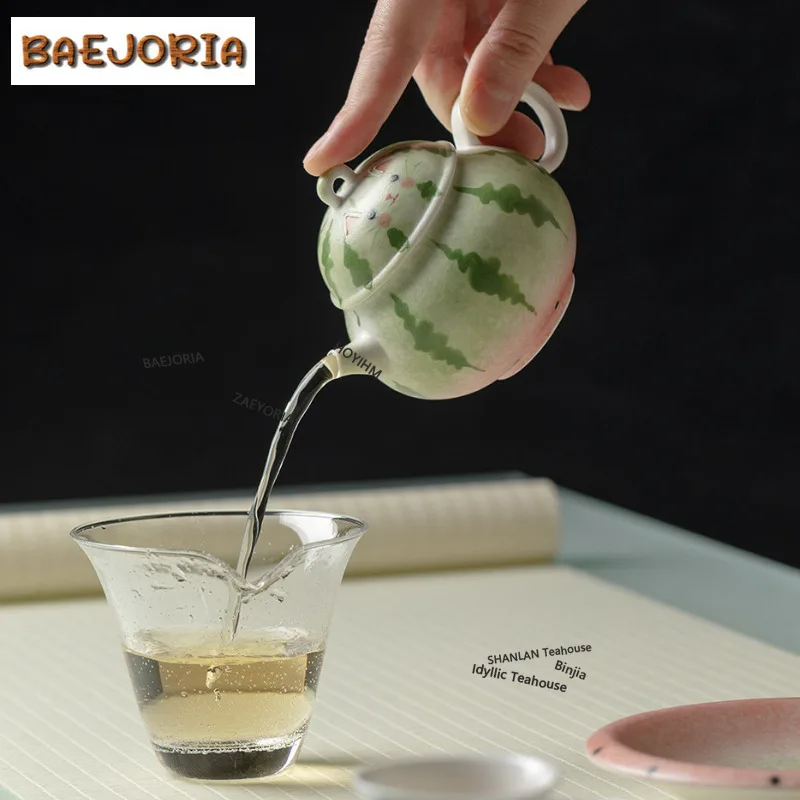 BAEJORIA Creative Cat and Watermelon Tea Set Complete Set Boutique Tea Ceremony Set Teapot and Tea Cup Set Tableware Collection