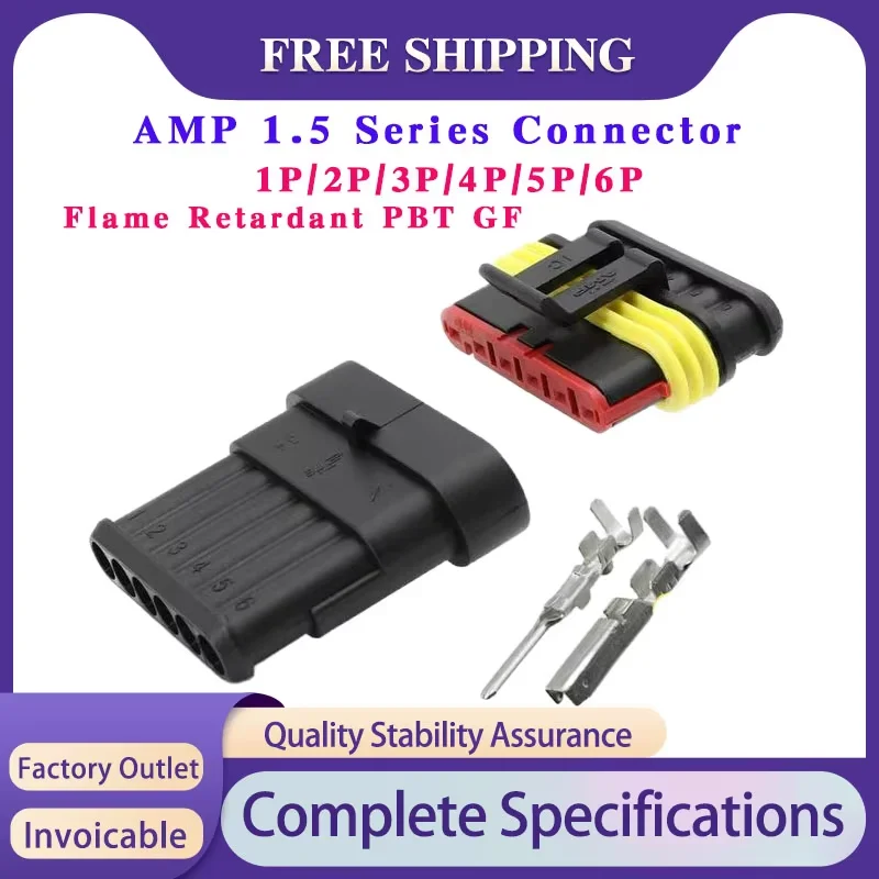 

20/50/100Sets AMP 1.5 Series Super Seal Waterproof Connector Kit 1-6 Pin Male/Female Terminals Automotive Electrical No Cable