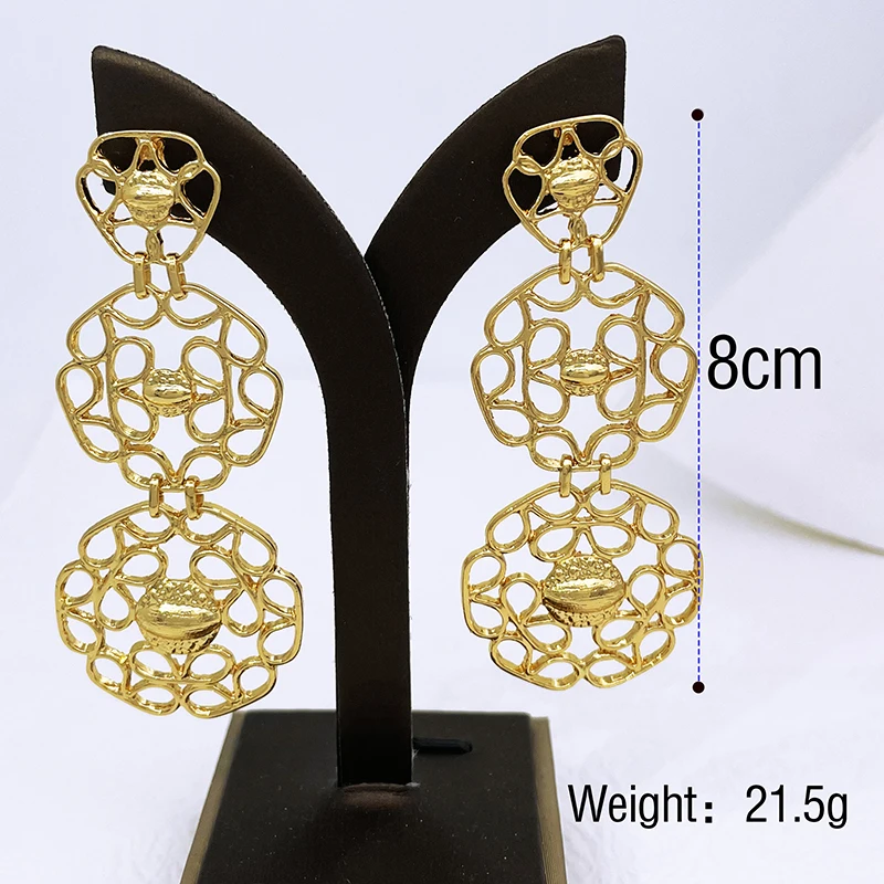 Gold Color Long Earrings For Women Big Drop Earrings Dubai Fashion Jewelry Wedding Party Gift Trending