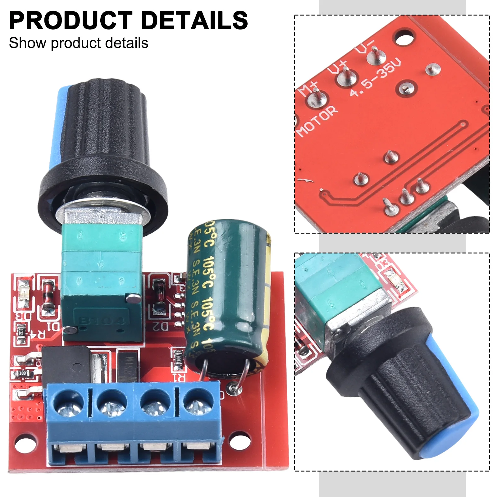 For PWM For DC Motor Speed Controller Adjustable 5A Voltage Range 4 5V 35V Mini Design with Built In Overcurrent Protection