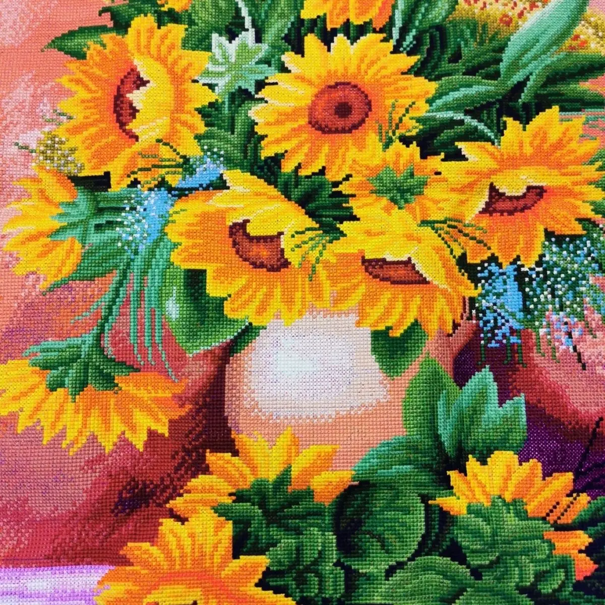 Bouteille en forme de cœur de tournesol brodée à la main, 58x80, belles fleurs, restaurant et étude, produit fini