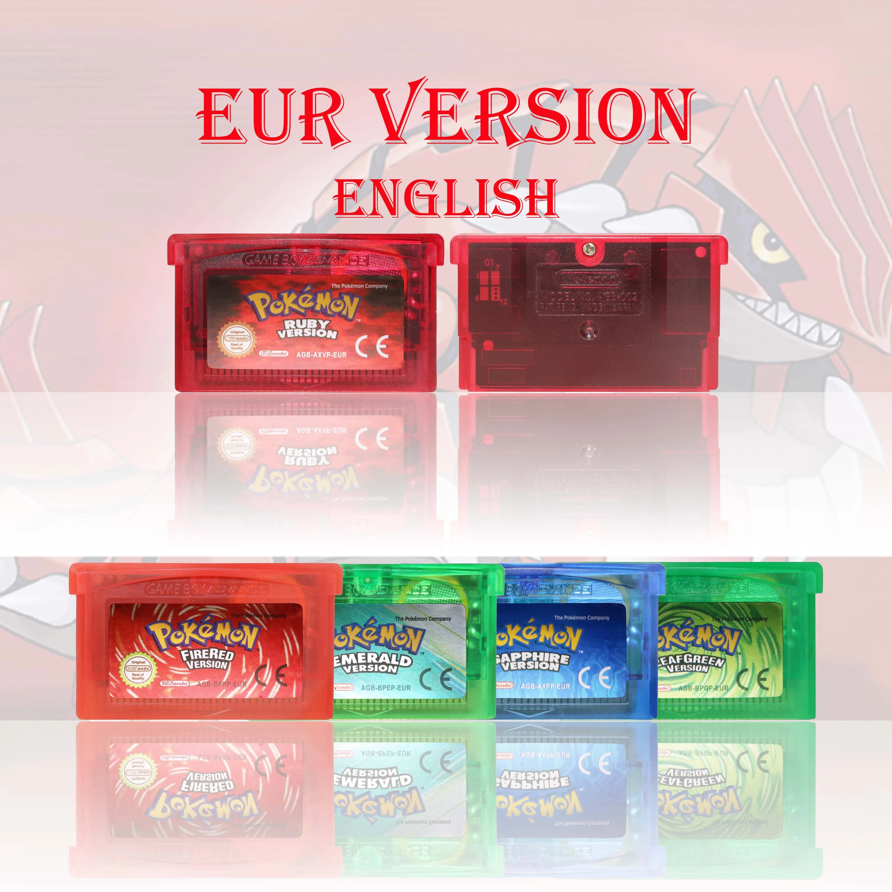 EUR Version Pokemon Ruby/Sapphire/Emerald/Fire Red/Leaf Green Game Cartridge GBA Video Game Card High Quality with Battery