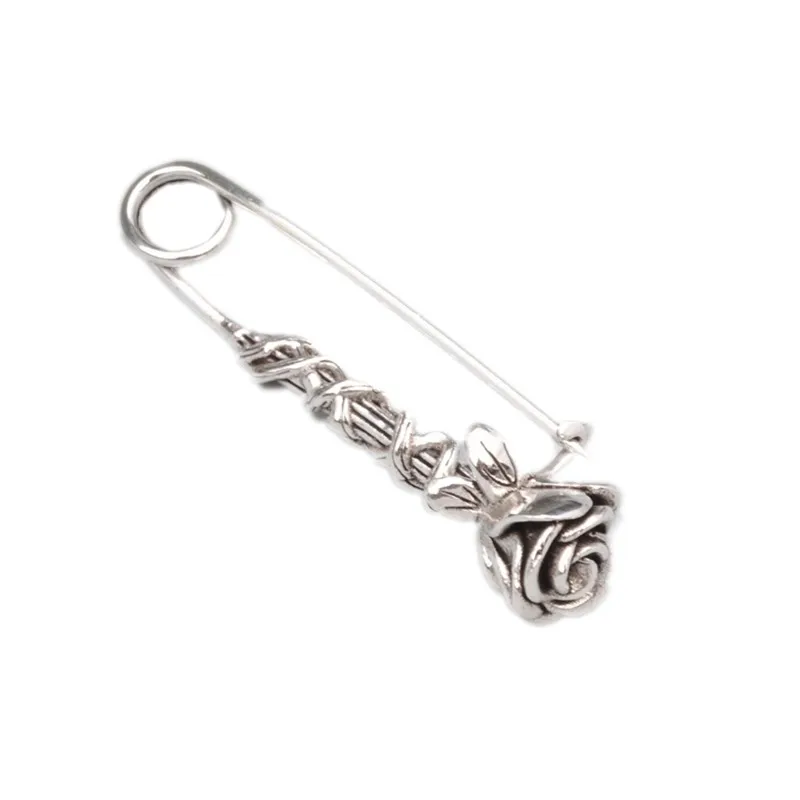 BOCAI New Real S925 Silver Original Rose Pin Vintage Chic Fashion Simple Women\'s Brooch Accessories Christmas Gift
