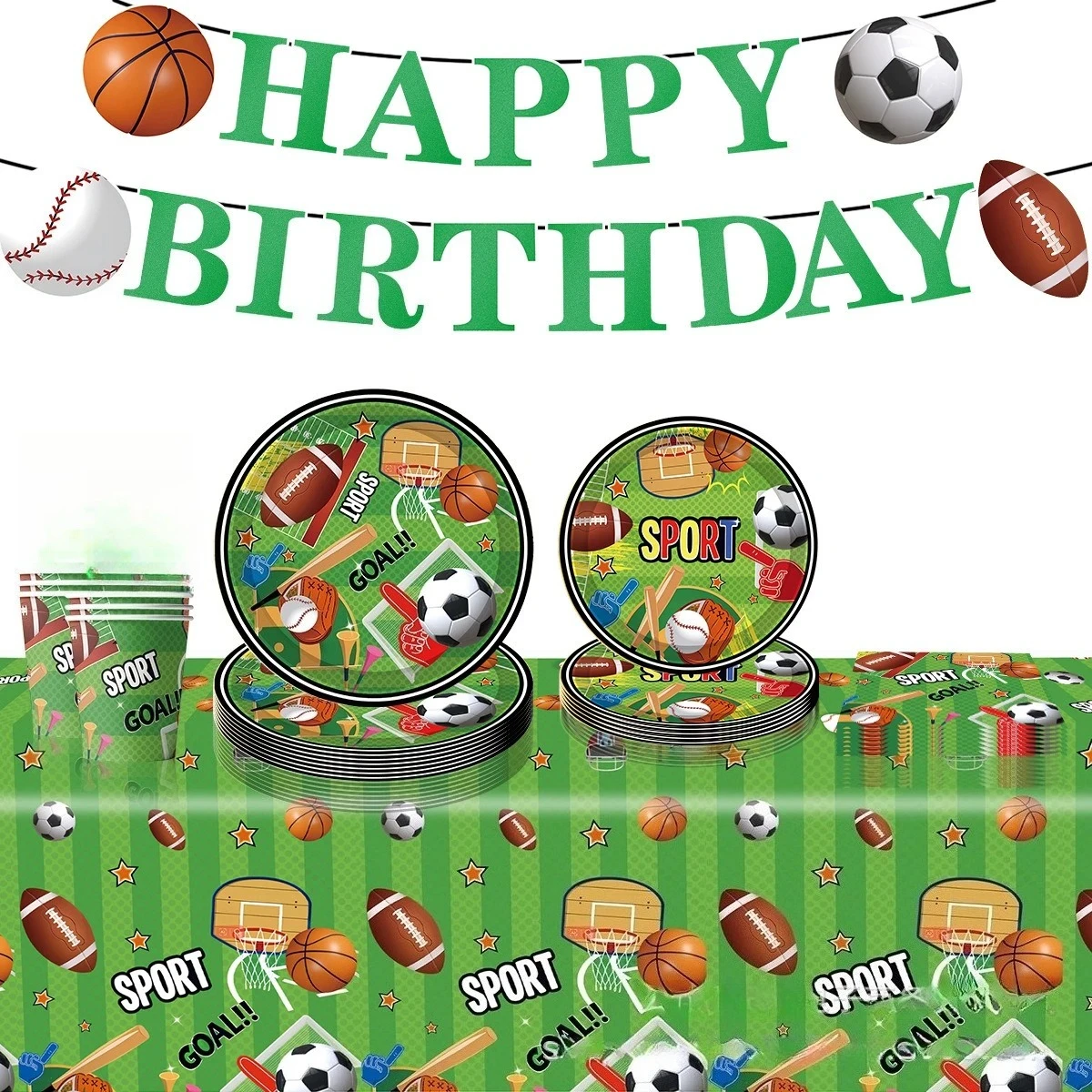 20 stücke Rugby Fußball Basketball Baseball Sport Themen Geburtstag Party Dekoration Geschirr Set Urlaub Party Dekoration Lieferungen