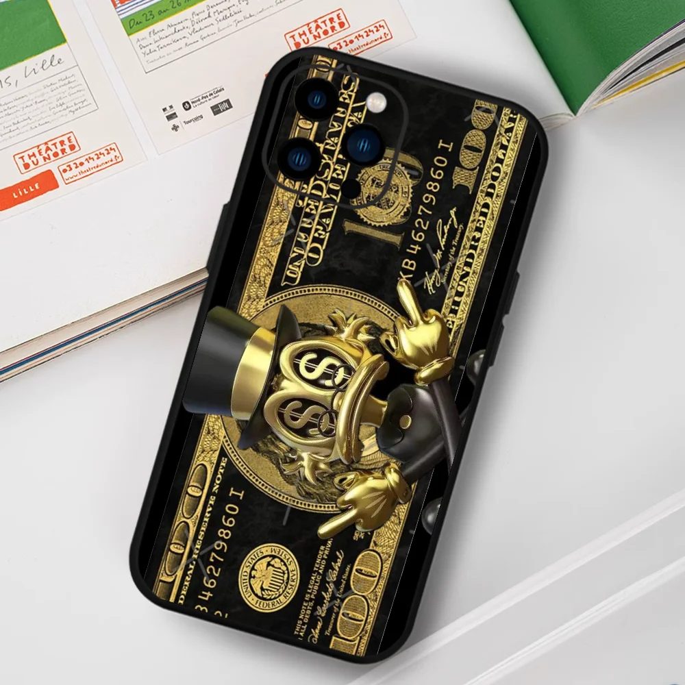 쿨 G-그래피티 M-머니 P-패턴 폰 케이스 펀다 (아이폰 12, 11, 13, 14, 15, 16, 17 미니, 맥스, 프로, 플러스용) 소프트 실리콘 블랙 커버