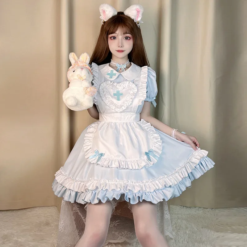 the new Japanese role-playing maid costume cos cartoon cream sweetheart Lolita soft sister maid uniform short-sleeved dress suit