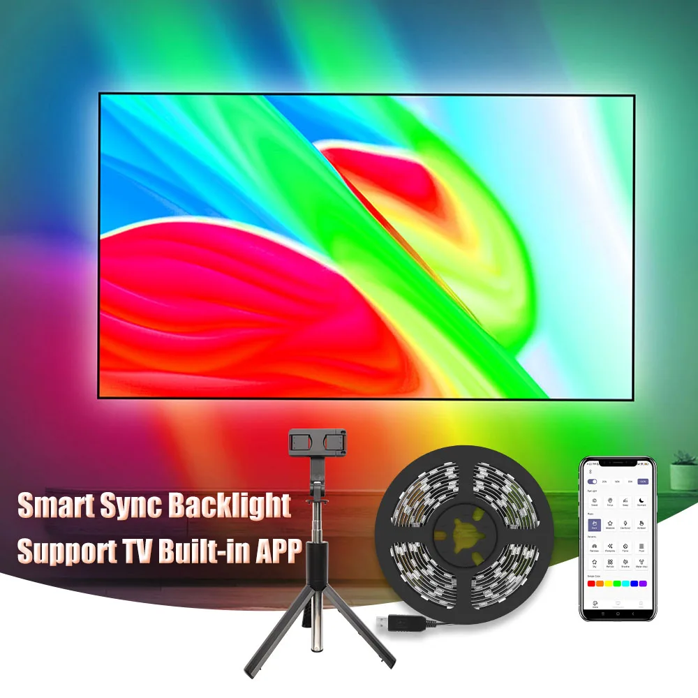 Smart Ambient TV PC Backlight Sync Screen Color Led Strip Light USB RGB Tape，Smart Phone camera capture,Support TV Built-in APP