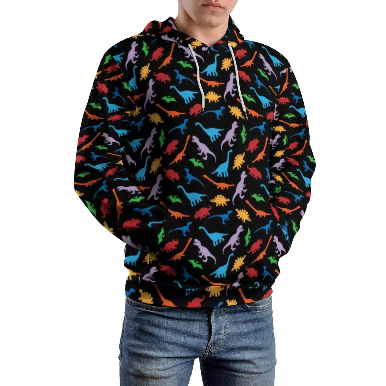 

Colorful Dinosaurs Print Casual Hoodies Men Animals Silhouette Street Style Hoodie Winter Long Sleeve Pretty Graphic Sweatshirts