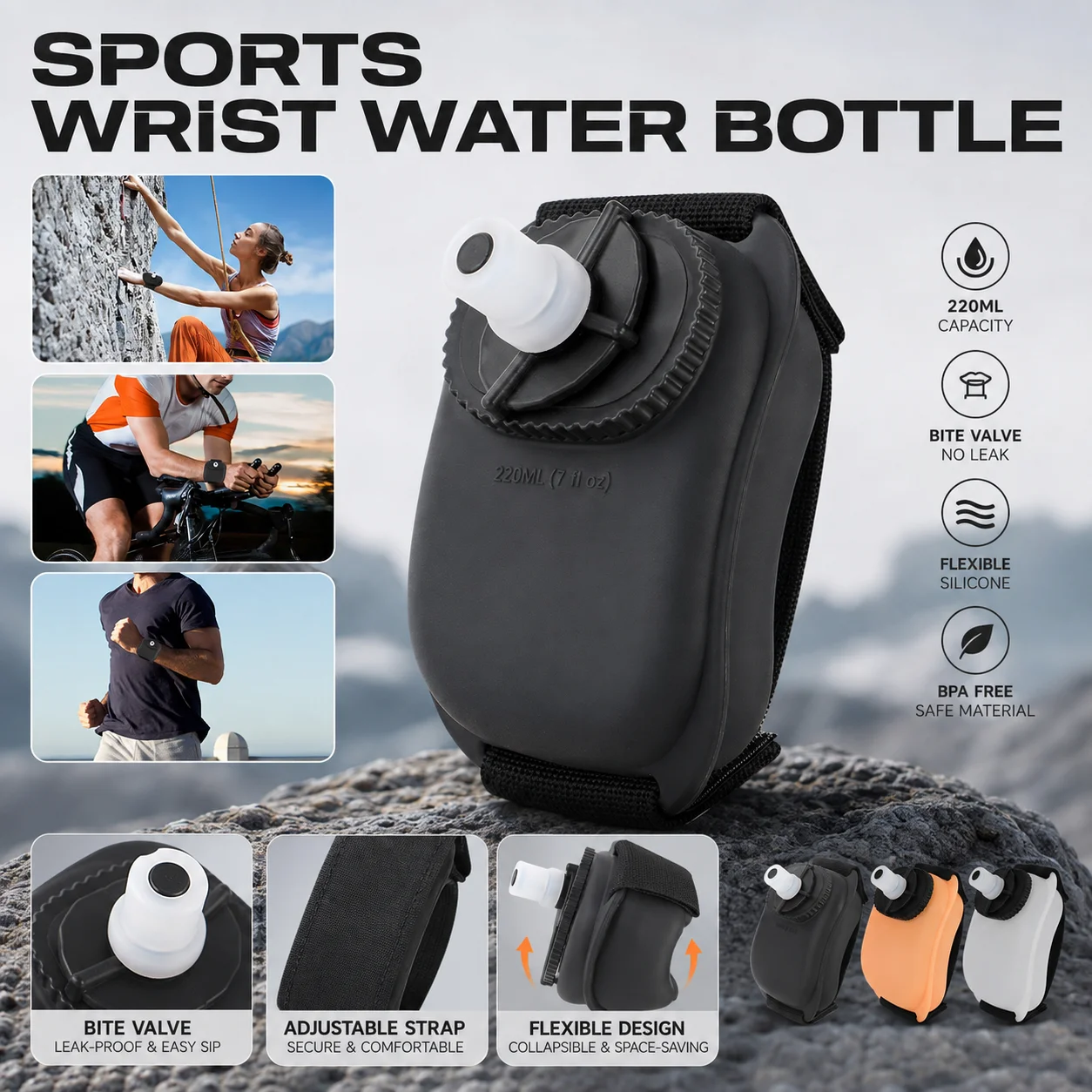 Running Gear Marathon - Handgelenk-Wasserflasche, tragbare Hydrationsflasche für Laufsport, leichte