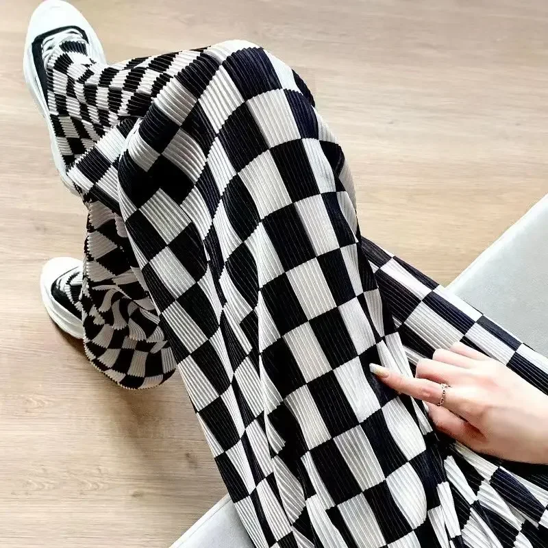 2024 الصيف المرأة الجديدة تقسم مطاطا عالية الخصر المطبوعة منقوشة طيات موضة فضفاضة الحد الأدنى تنوعا سراويل تقليدية #2