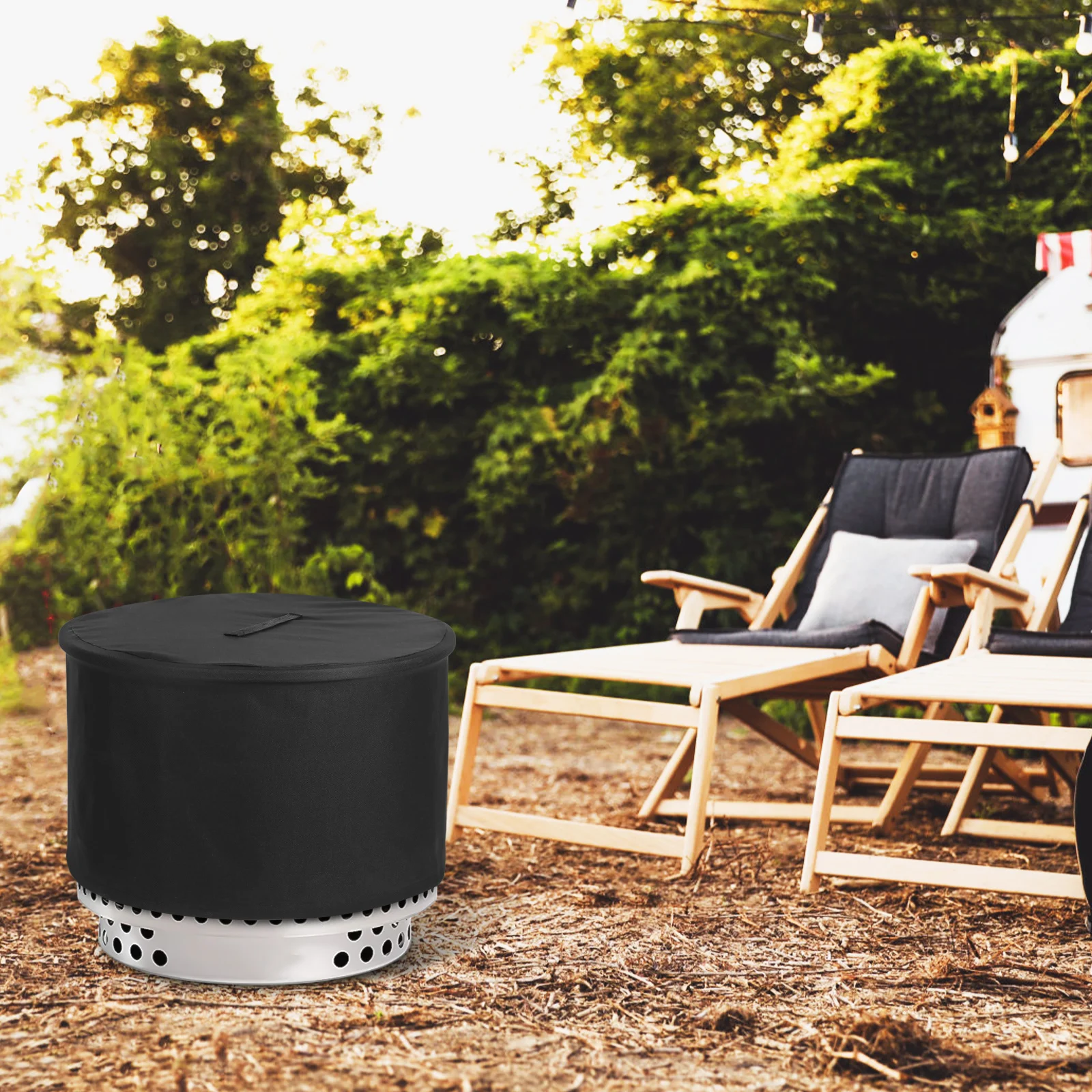 

Fire Pit Cover Round Black Made of Oxford Cloth Waterproof Outdoor Barbecue Stove Bowl Fireplace Gas Pit Lid