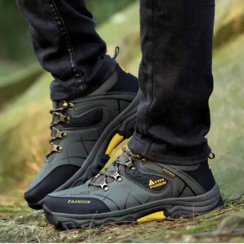 Hiking Boots Men Non-slip Sneakers Fashion Patchwork Ankle Boots Outdoor Man Work Shoes Durable Travel Shoes 47 Bota Masculina