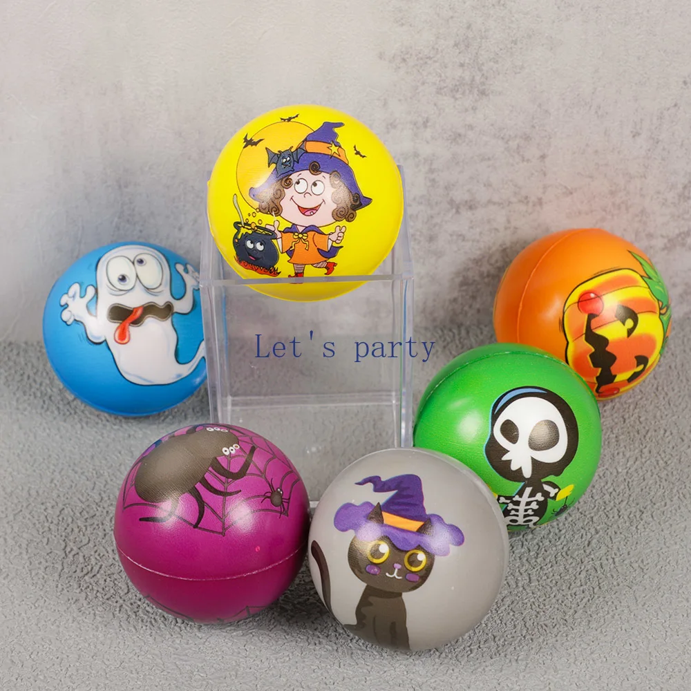 12Pcs Cartoon Pumpkin Ghost Skull Witch Soft PU Bouncy Ball  Antistress Toys for Birthday Halloween Party Favors Pinata Filler