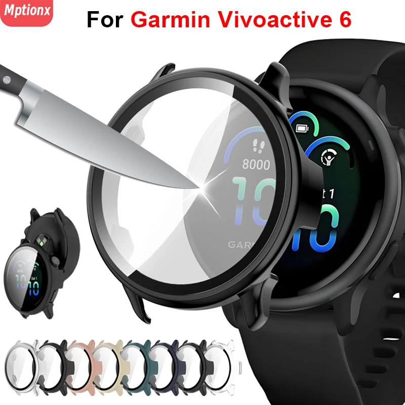 

Tempered Glass+Case For Garmin VivoActive 6 PC Hard Screen Protector All-around Bumper Protective Cover for Garmin Vivoactive 6