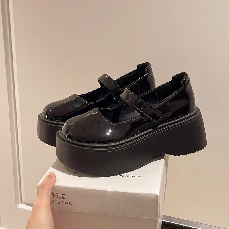 

Ladies Thick-soled Mary Jane Flats Women's Spring Summer 2024 New Style Japanese Jk Heightened Female Black Small Leather Shoes