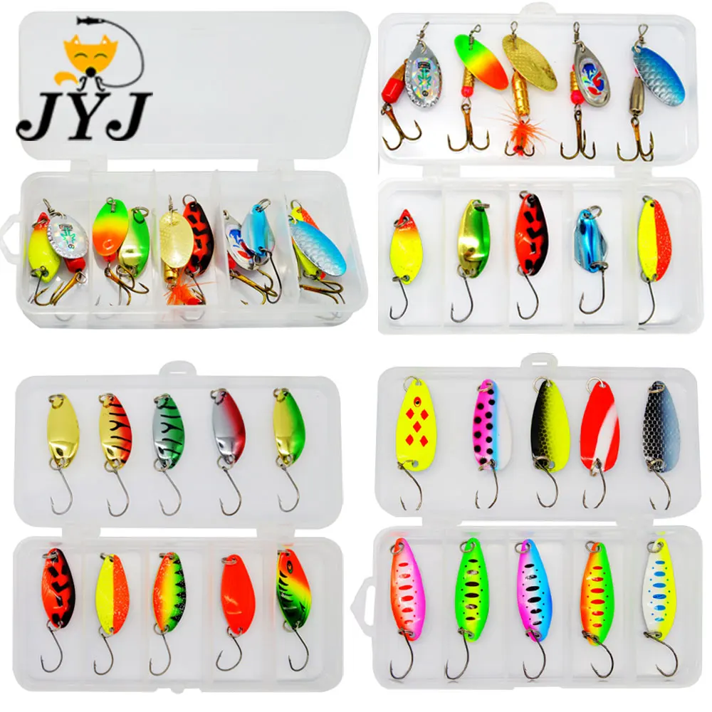 

JYJ Box package all kinds of metal fishing spoon spinner jig lure bait ,fishing tackle walleyes trout bass perch lure bait