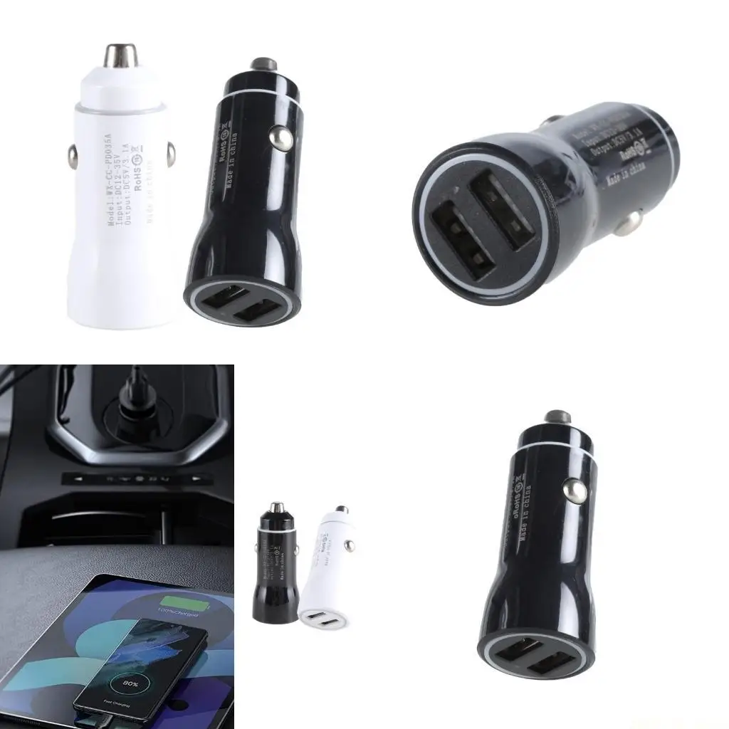 M5TD Double USB Car 5V3.1A High Current Fast Charging Head with Blue LED Light for Smartphones Tablets