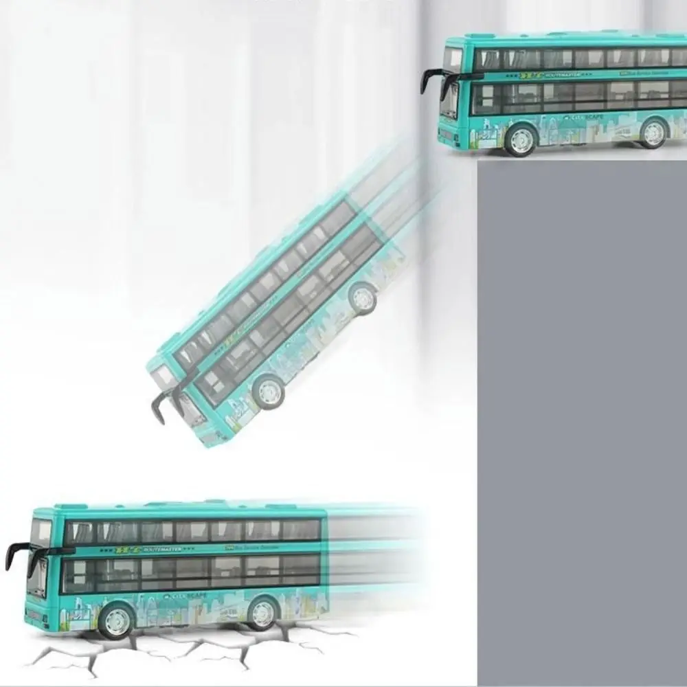 Light Music Double Decker Bus Model Open the Door Friction Powered Pull Back Vehicles Toy Inertial Die Cast