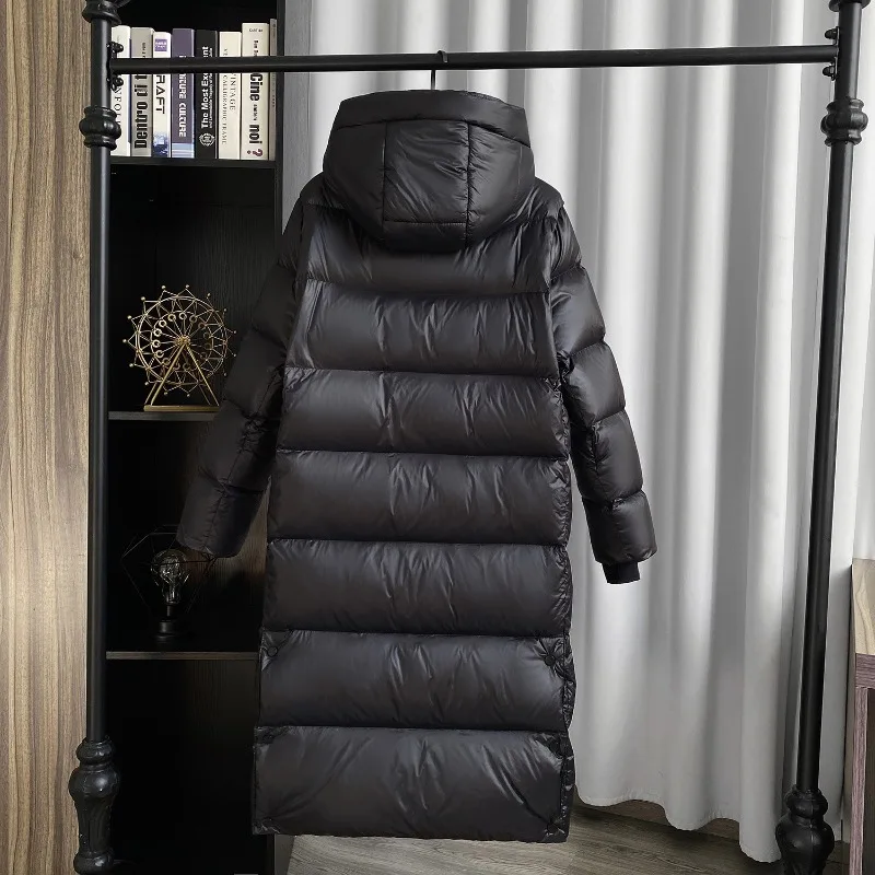 Winter New Style Black Gold White Duck Down Mid-Length Down Jacket Women's Clothing Chic Hooded Windproof Below The Knee Warm