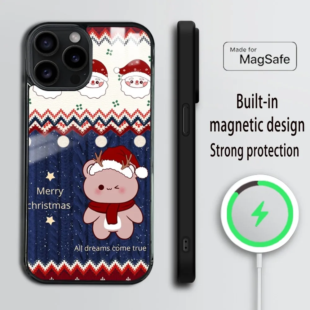 Merry Christmas New Year theme Phone Case For iPhone 16 15 14 13 12 11 Pro Max Plus Mini Magsafe Mirror Wireless Magnetic Cover