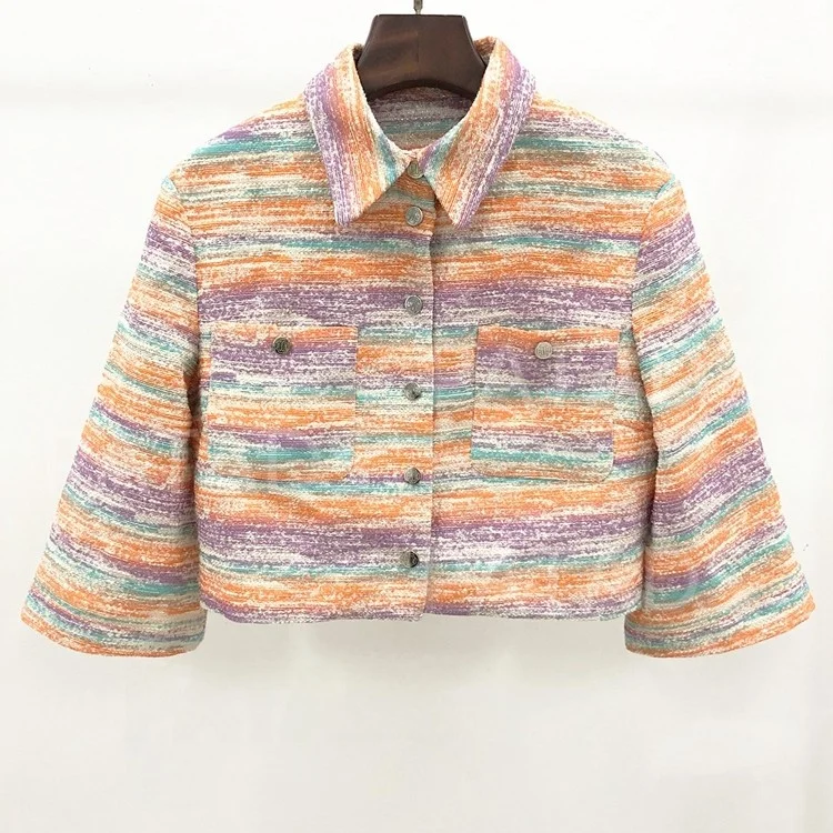 

MaSandeM Summer 2023 Women's Faion Stripe ort Jaet Ele Design Commute Sle Button Sve Regular Thin ort