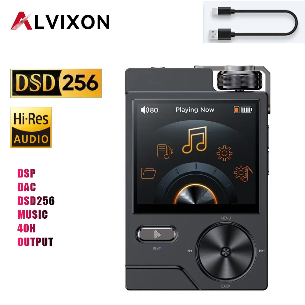 ALVXON Hi-Res Audio HIFI DSD256 MP3 USB DAC Headphone Expand memory by 258GB CUE AUDIO 40H Music Play