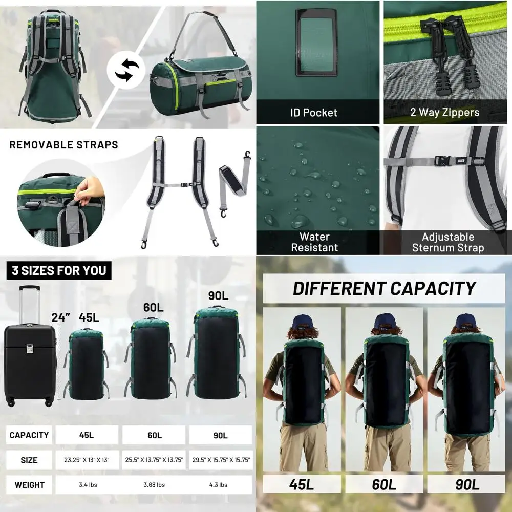 

Large 45L Sports Gym Bag with Shoe Compartment, Heavy Duty and Water Resistant, Green