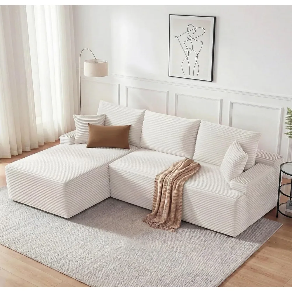 Modular Fluffy Deep Seat Sectional Sofa with L-Shaped Chaise Living Room Furniture Comfy Couch No Assembly Beige Custom