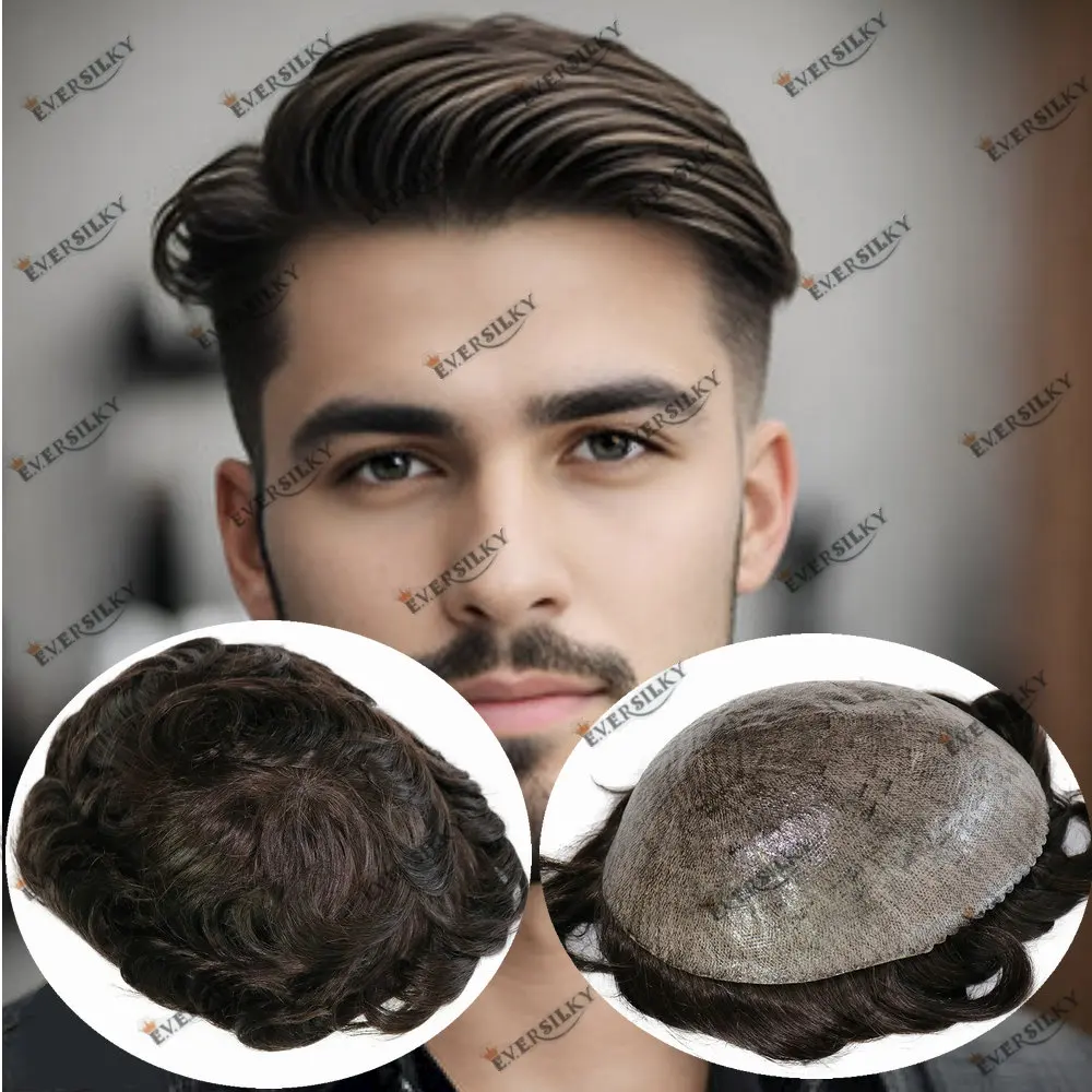 0.1mm Injection Skin Toupee Male Hair 130% Density Durable  Full Skin PU Toupee For Men Human Hair Capillary Prosthesis System