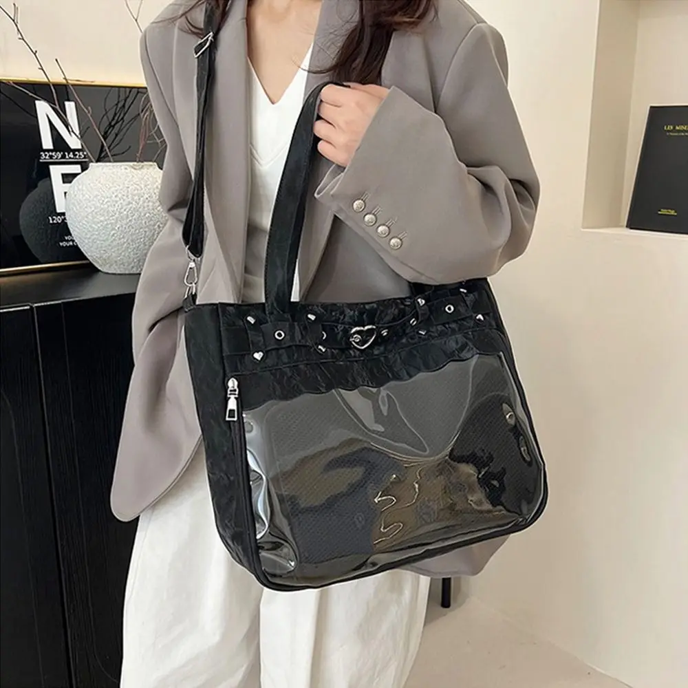 Transparente Ita-Tasche mit großem Fassungsvermögen, originelles Design, Y2K-Tragetasche, minimalistischer Stil, Innenfach, JK-Uniform-Umhängetasche – Detail 11