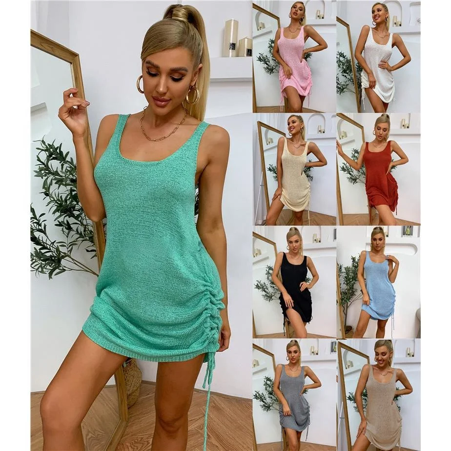 

Sexy Loose Knitted Bikini Cover up Tank Top Strapl Vest ort Sle Women's Inner Wear Pure Color Faion Element Tie