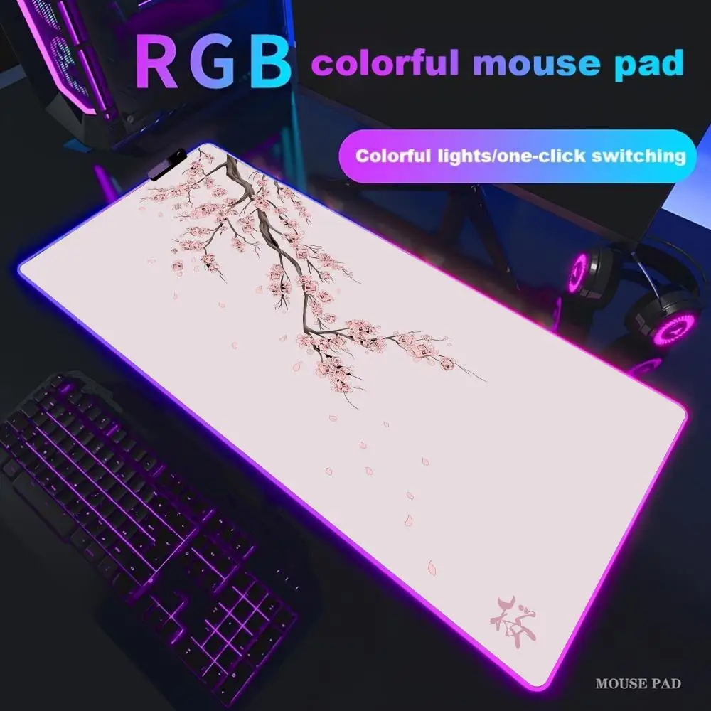 

Japanese Sakura Design Mouse Pad RGB Lighted Mousepads Office Computer Accessories PC Keyboard Mats LED Anti-slip Game Table Mat