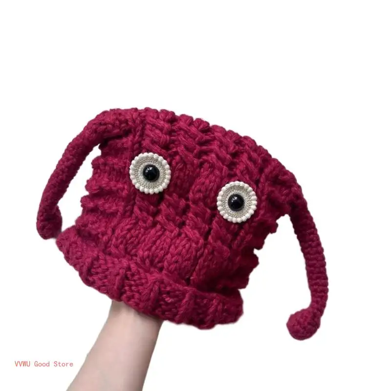 Teens Punk Cartoon Devil Knit Hat Winter Driving Beanie Hat for Girls Boys