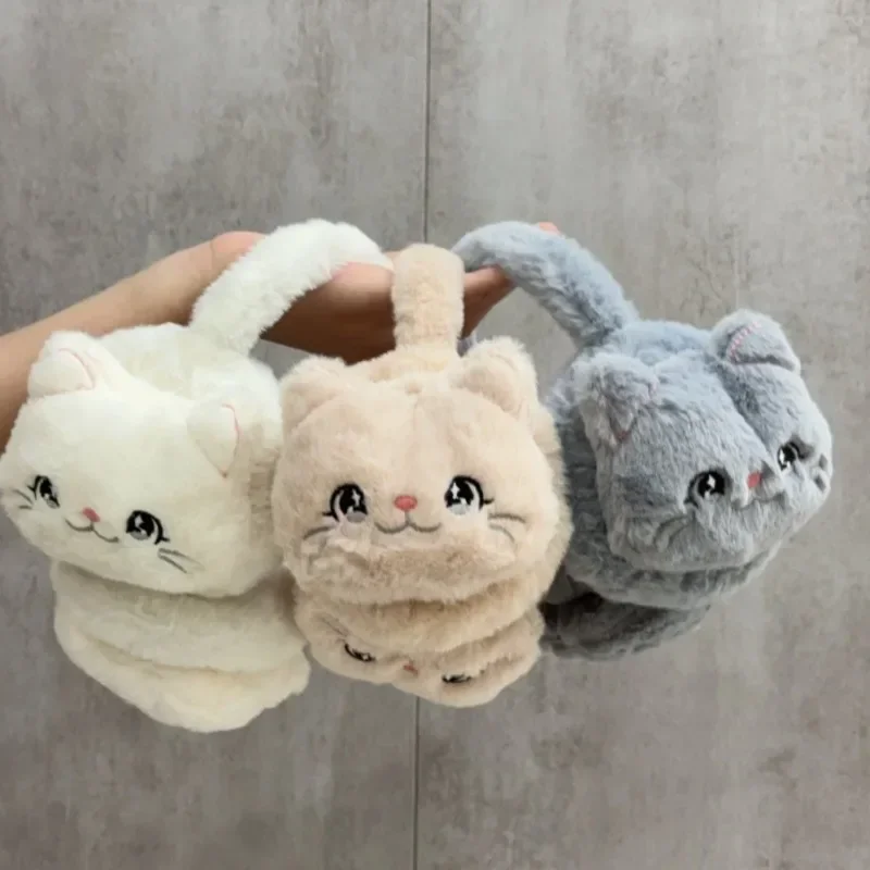 Cartoon Cat Ear Warm Earmuffs Winter Women Girls Lovely Casual Plush Earmuff Comfortable Foldable Soft Earmuffs Simple Accessory