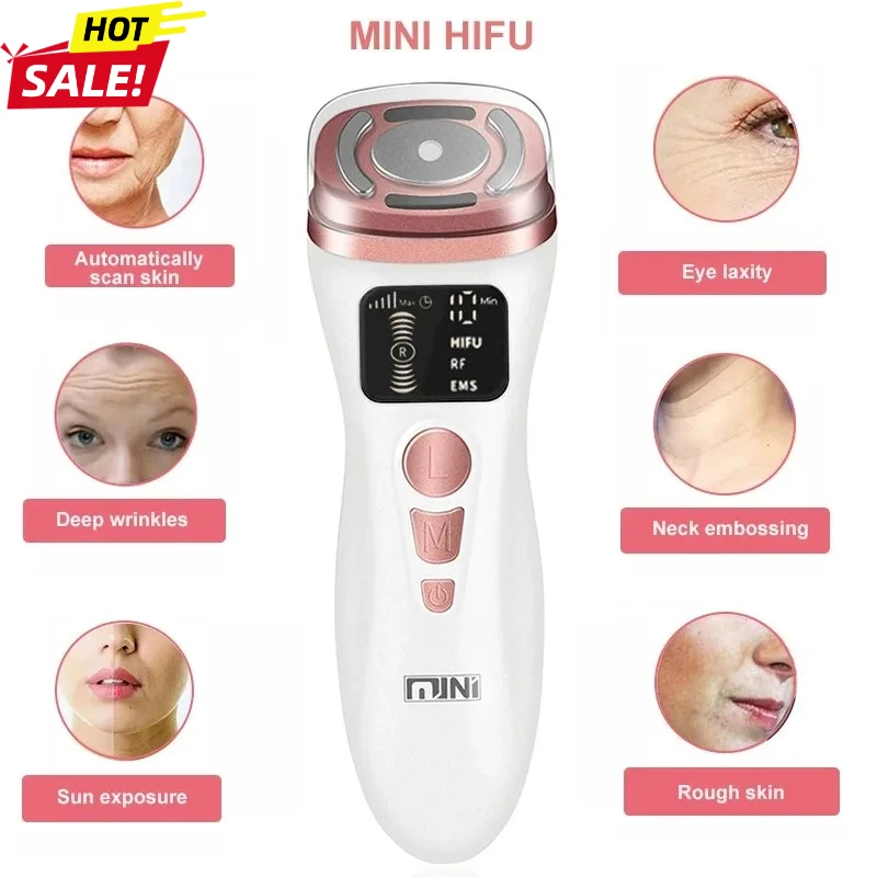 آلة تردد راديو HIFU صغيرة تعمل بموجات الراديو بالموجات فوق الصوتية EMS جهاز الوجه مكركرنت لمكافحة التجاعيد والعناية بشد البشرة في المنزل