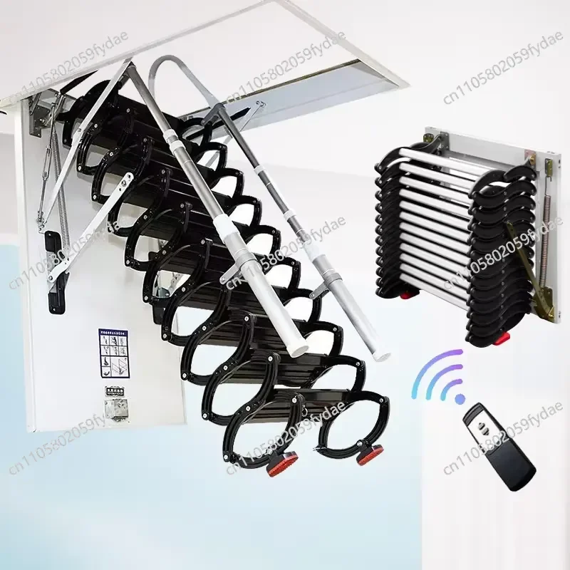 Manual Telescopic Alloy Steel Folding Ladder Curved Side-mounted Top Wall-mounted Spiral Staircase