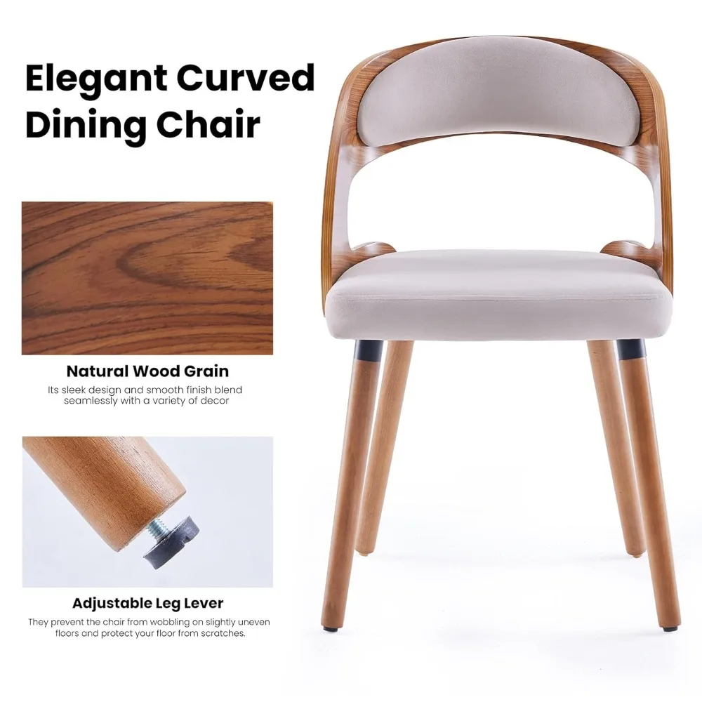 Wood Dining Chairs, Set of 4 Modern Upholstered Dining Chairs with Curved Backrest for Kitchen, Dining Room, Living, Customized view 3