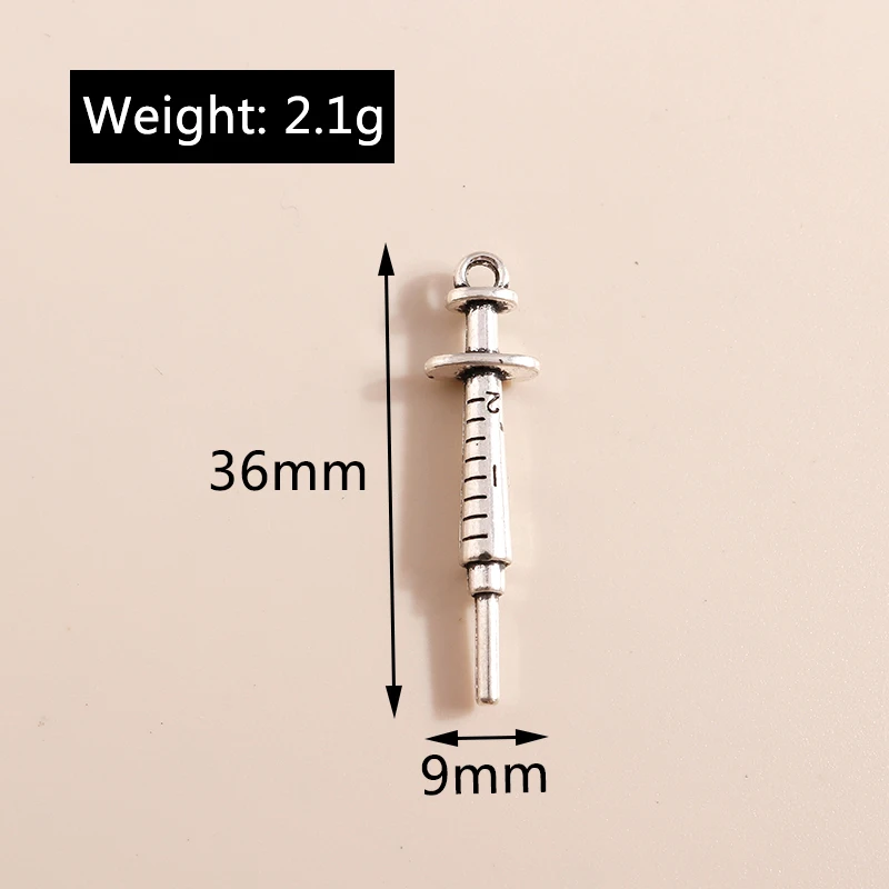 Leslie 10 Stück Legierung Medizinische Maschine Kit Charms Für Schmuck Machen DIY Herzschläge DNA Krankenschwester Spritze Anhänger Handgemachte Versorgung – Detail 2