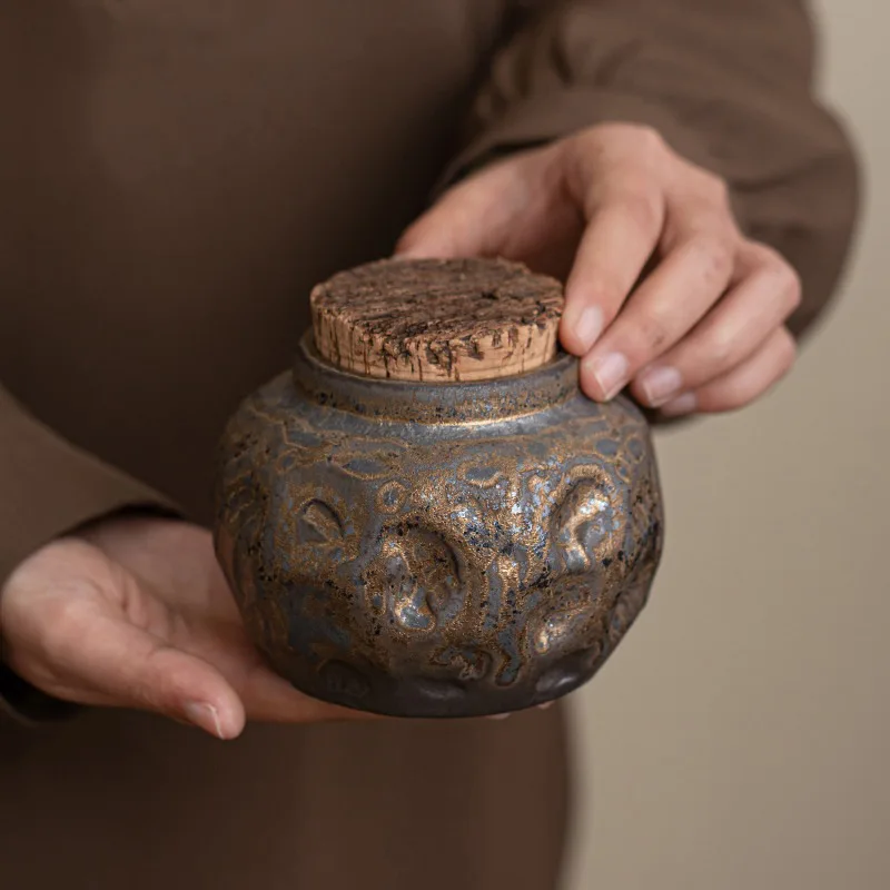 

Tea Can Gilt Single Sealed Can Moisture-proof Ceramic Retro High-end Small Can Tea Storage Warehouse Tea Box