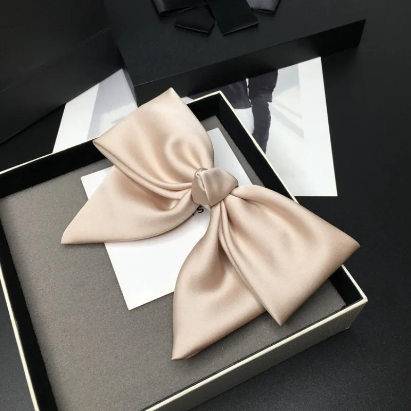 Classic Black and White Silk Satin Bow Hair Accessories Barrettes for Women 2024 Newest High Quality Cloth Bow-knot Hairpins