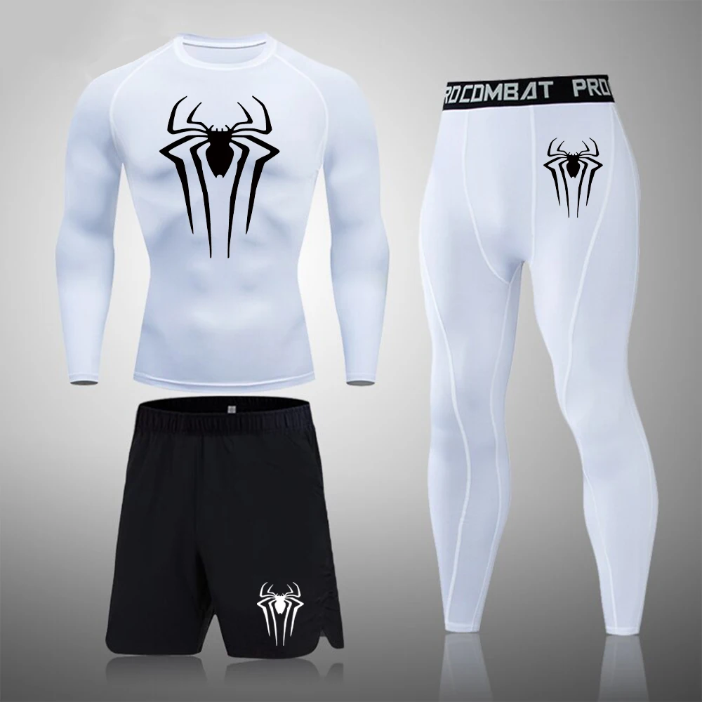 Conjunto de Rash Guard de Compressão de Secagem Rápida Masculina, Top de Ginásio Longo, Manga Curta, Calções Esportivos