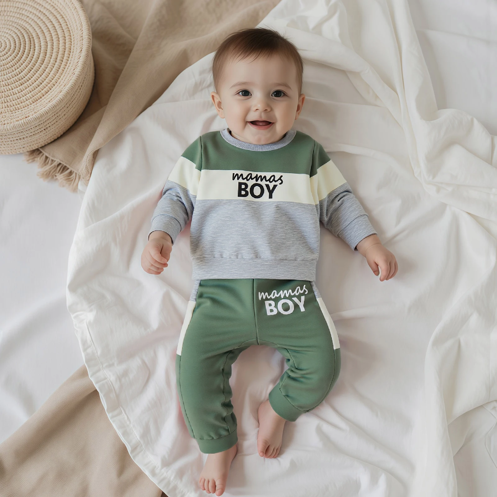 

Toddler Boy Fall Outfits Letter Print Long Sleeve Round Neck Pullover T Shirt Elastic Waist Long Pants 2 Pcs Set