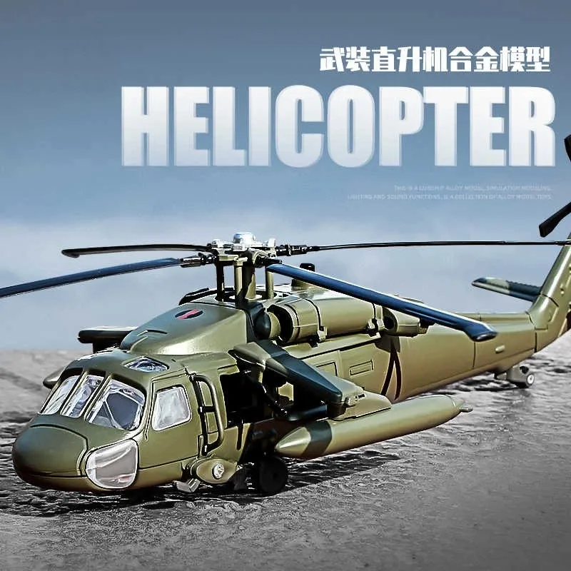 

1:64 Scale Alloy Helicopter Aircraft Model Military Rescue Helicopter Simulation Open Door Sound And Light Collectible Toy Gifts